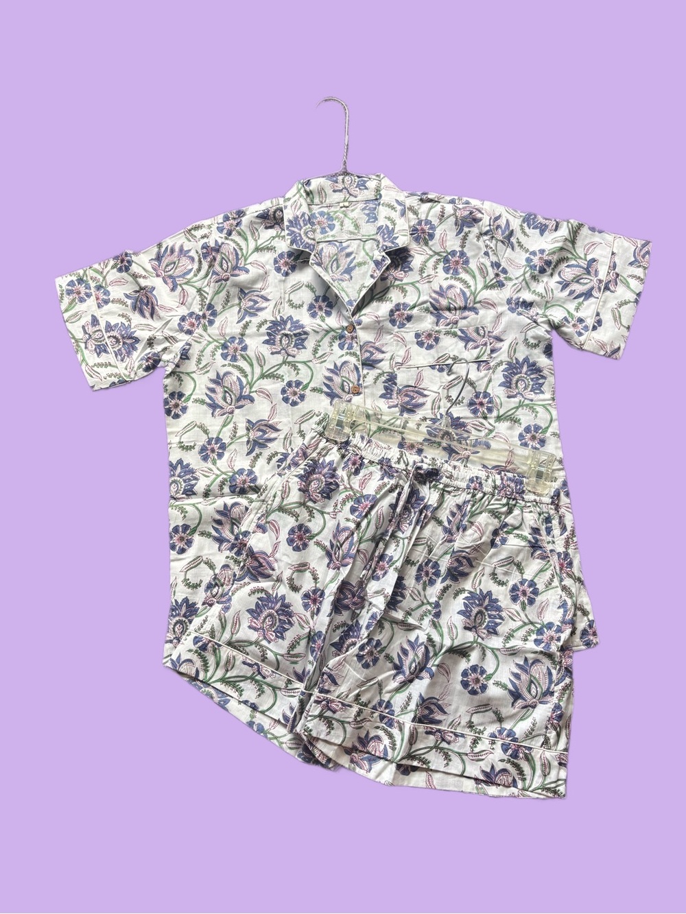 NWT Floral Lavender&Green Short Sleeve Button Shirt& Shorts PJ/Lounge Set Sz Lg